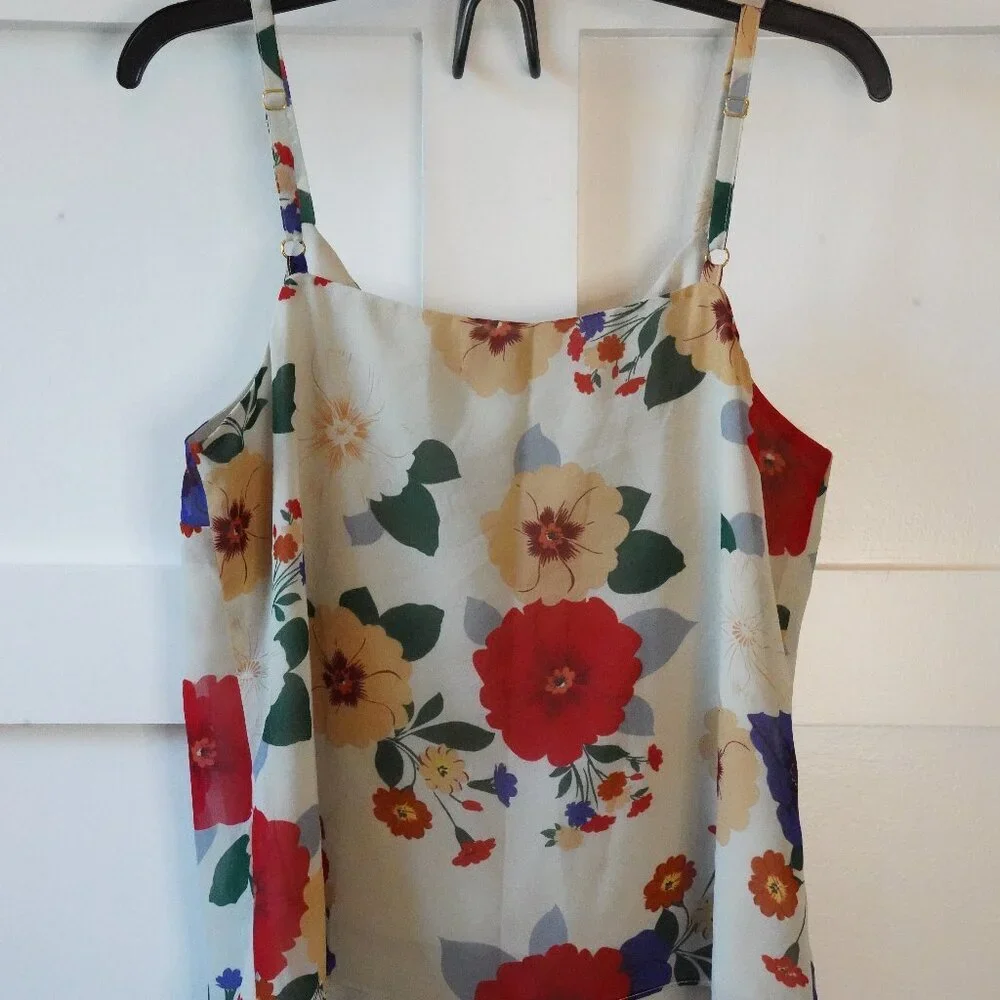 Cabi, Floral Faux Button Front‎ Sleeveless Camisole Tank Top, Cream, Multi